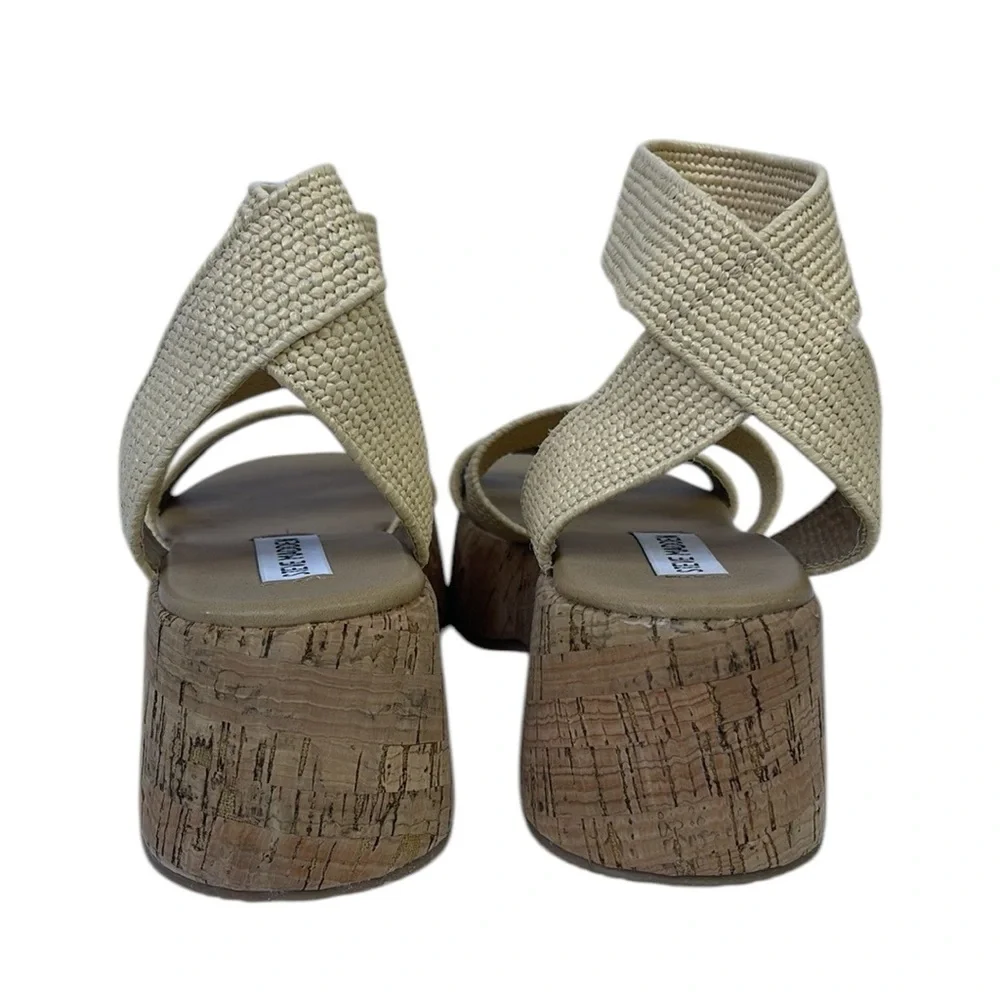 Steve Madden Womens Sashes Woven Flatform Sandals Beige 8